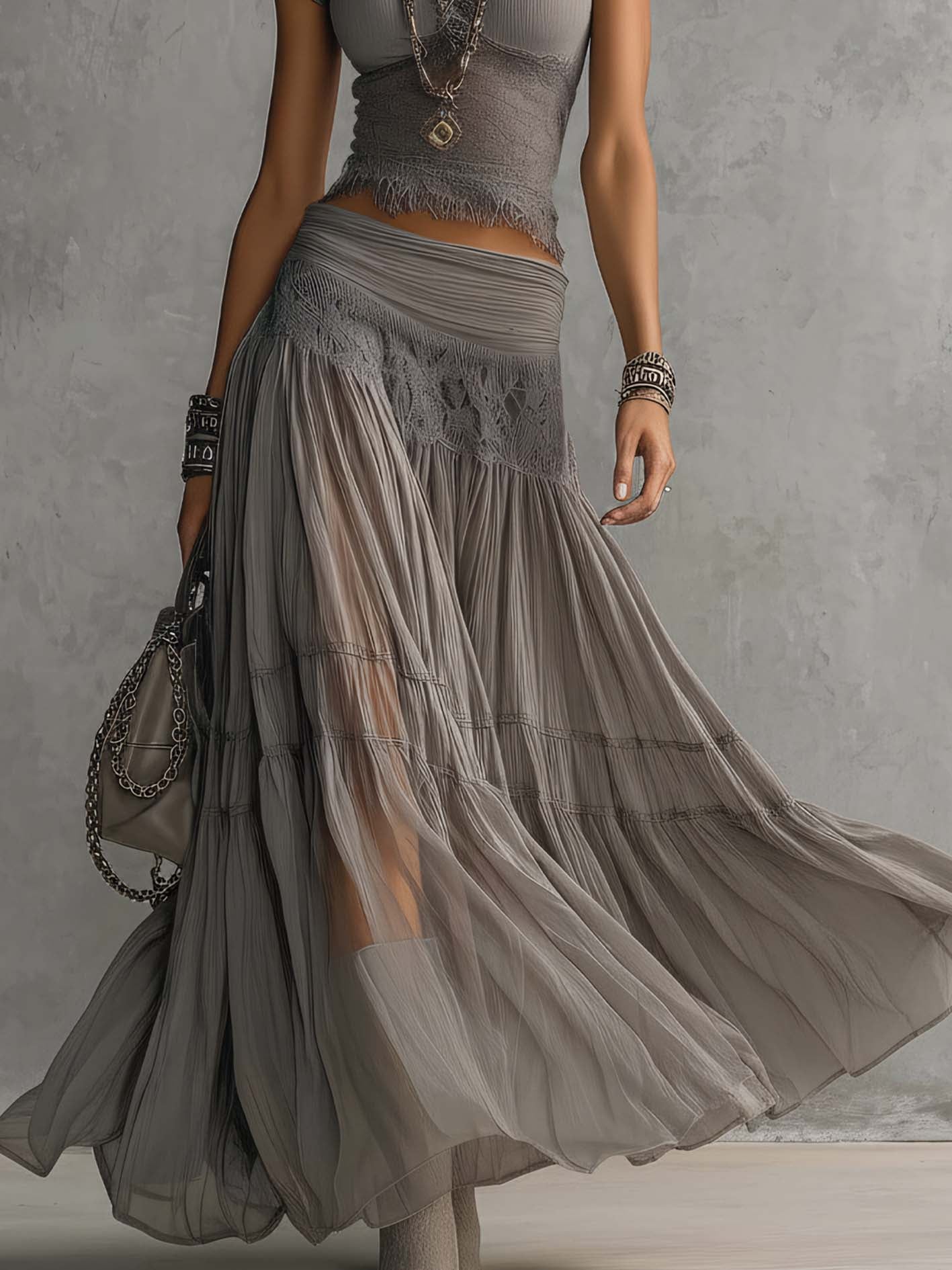 Sonia · Conjunto Top de Encaje y Falda Maxi Plisada