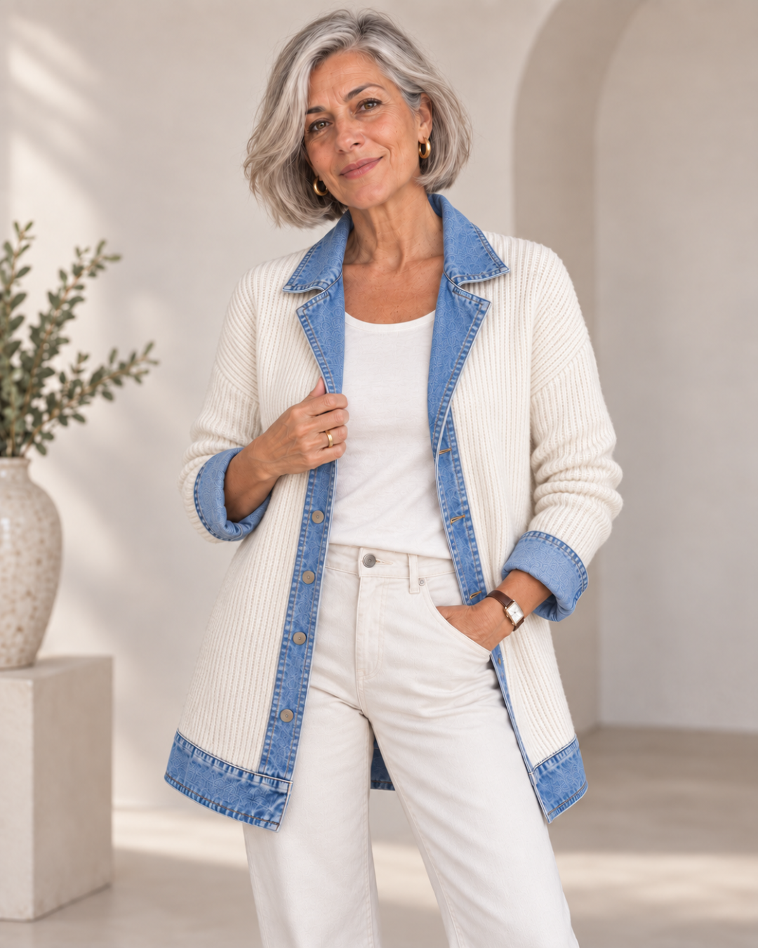 Magdalena | Chaqueta de Punto con Paneles en Denim