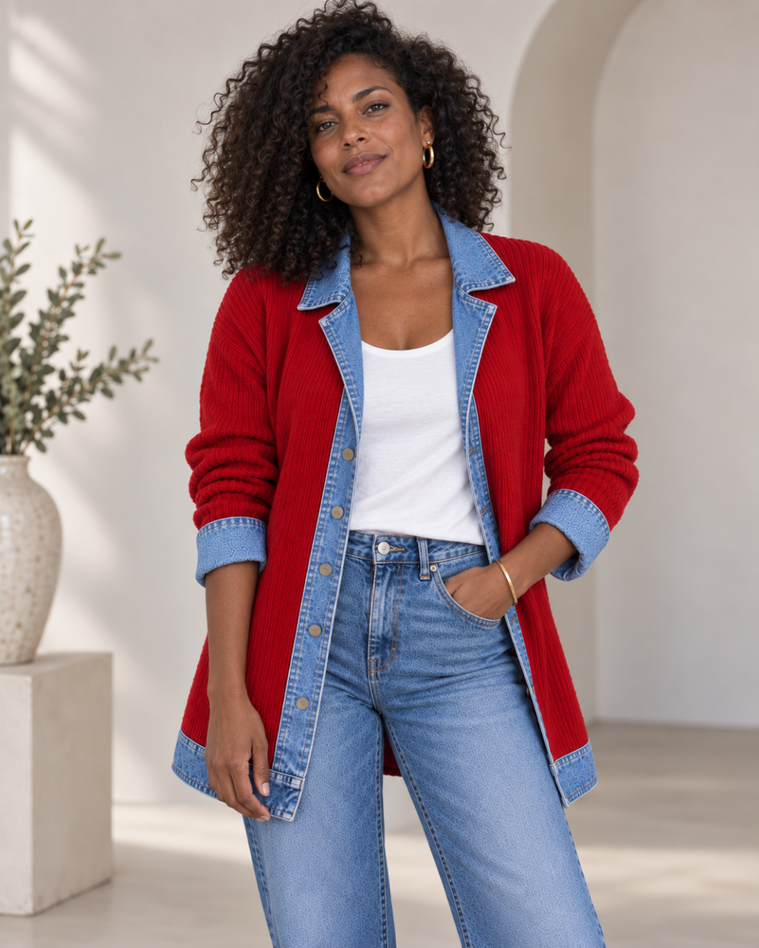 Magdalena | Chaqueta de Punto con Paneles en Denim