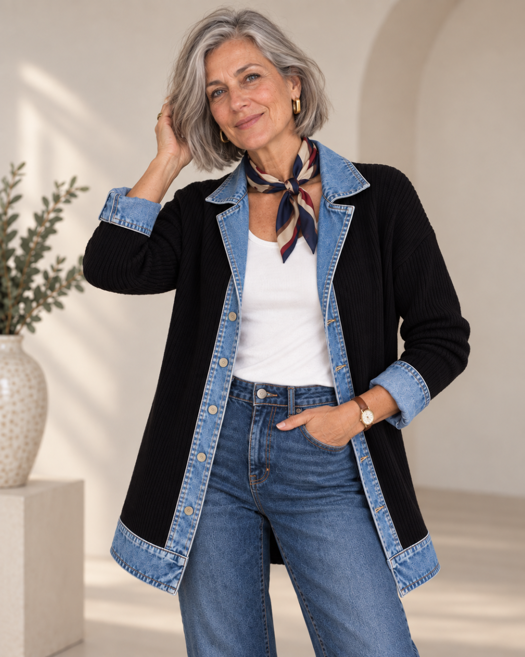 Magdalena | Chaqueta de Punto con Paneles en Denim