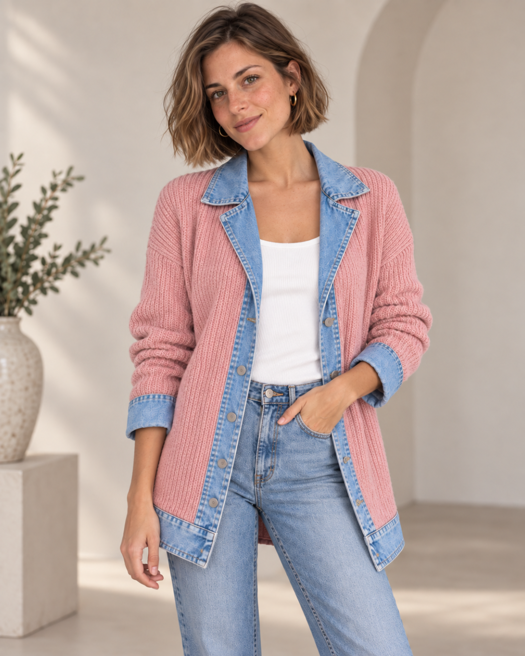 Magdalena | Chaqueta de Punto con Paneles en Denim