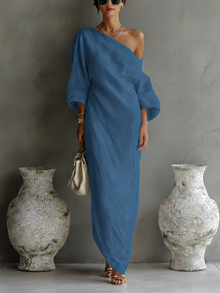 Inés · Vestido Maxi Un Hombro de Lino y Algodón