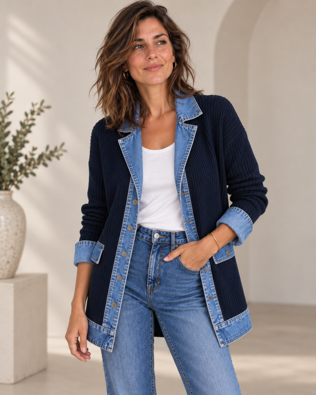Magdalena | Chaqueta de Punto con Paneles en Denim