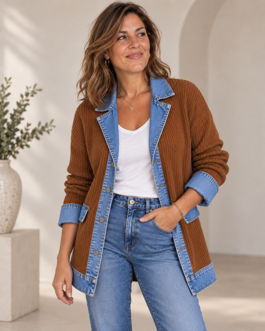 Magdalena | Chaqueta de Punto con Paneles en Denim
