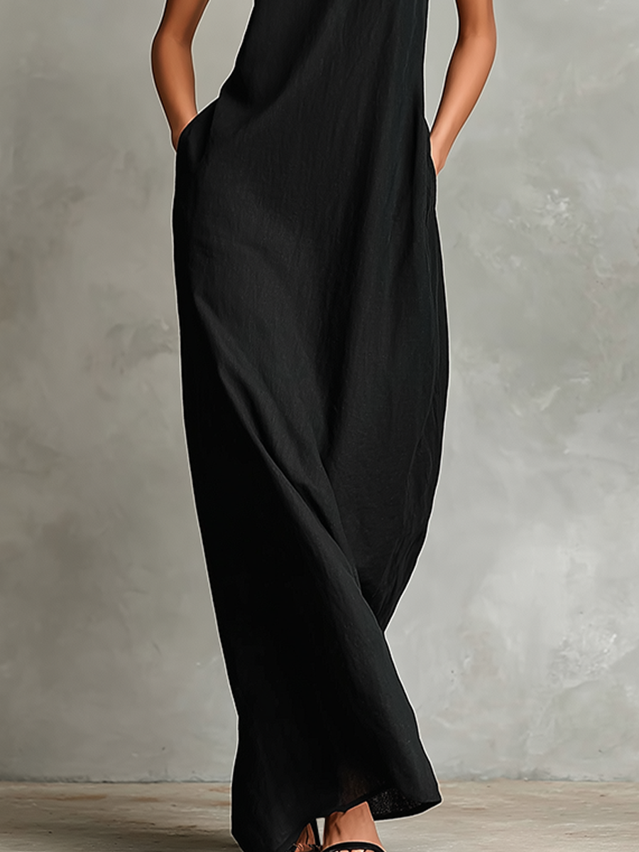 Leticia · Vestido Maxi Minimalista de Cuello Alto