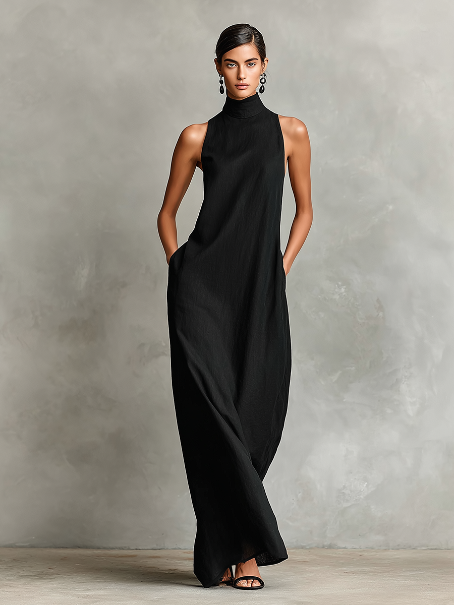 Leticia · Vestido Maxi Minimalista de Cuello Alto