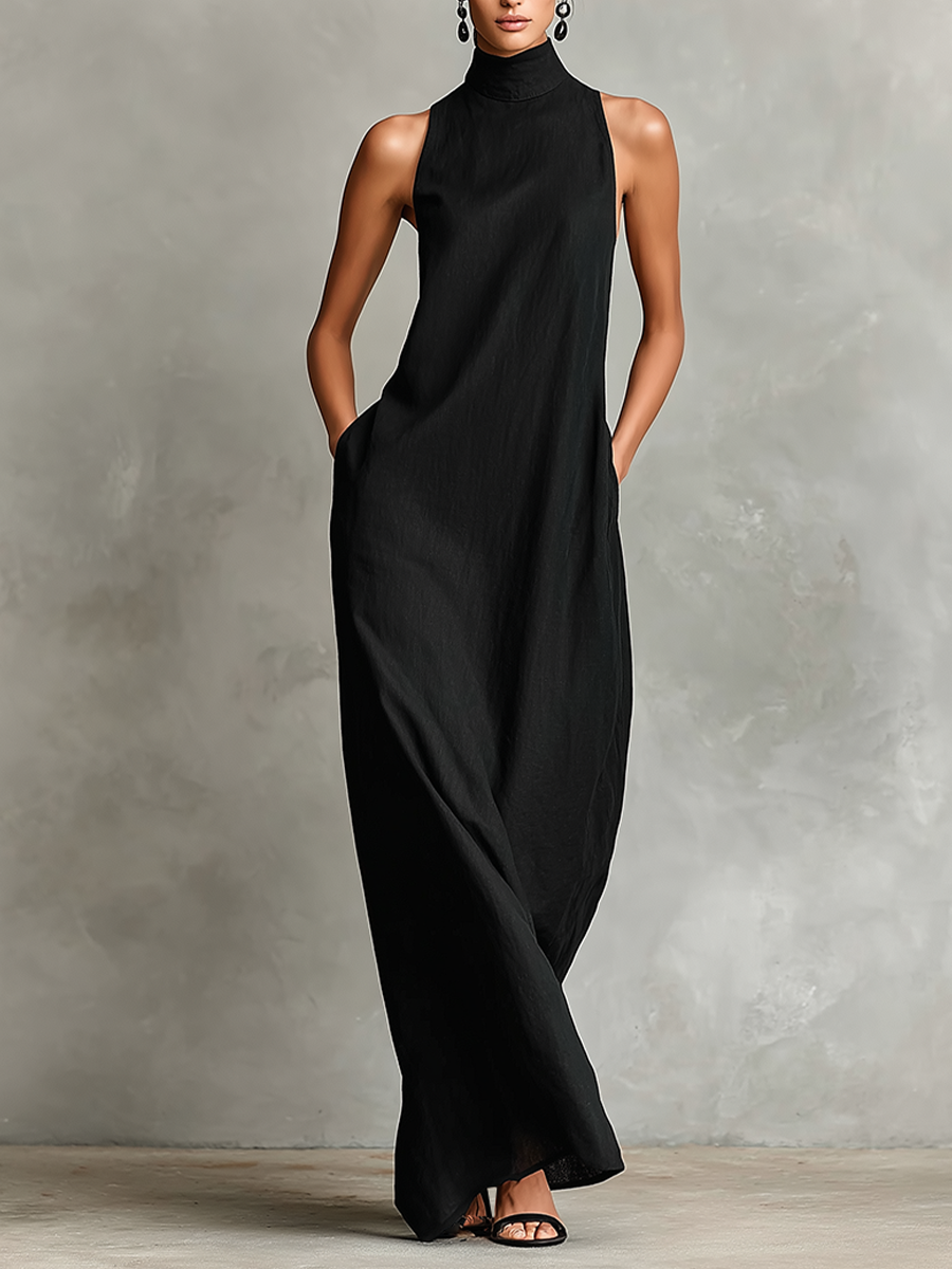 Leticia · Vestido Maxi Minimalista de Cuello Alto