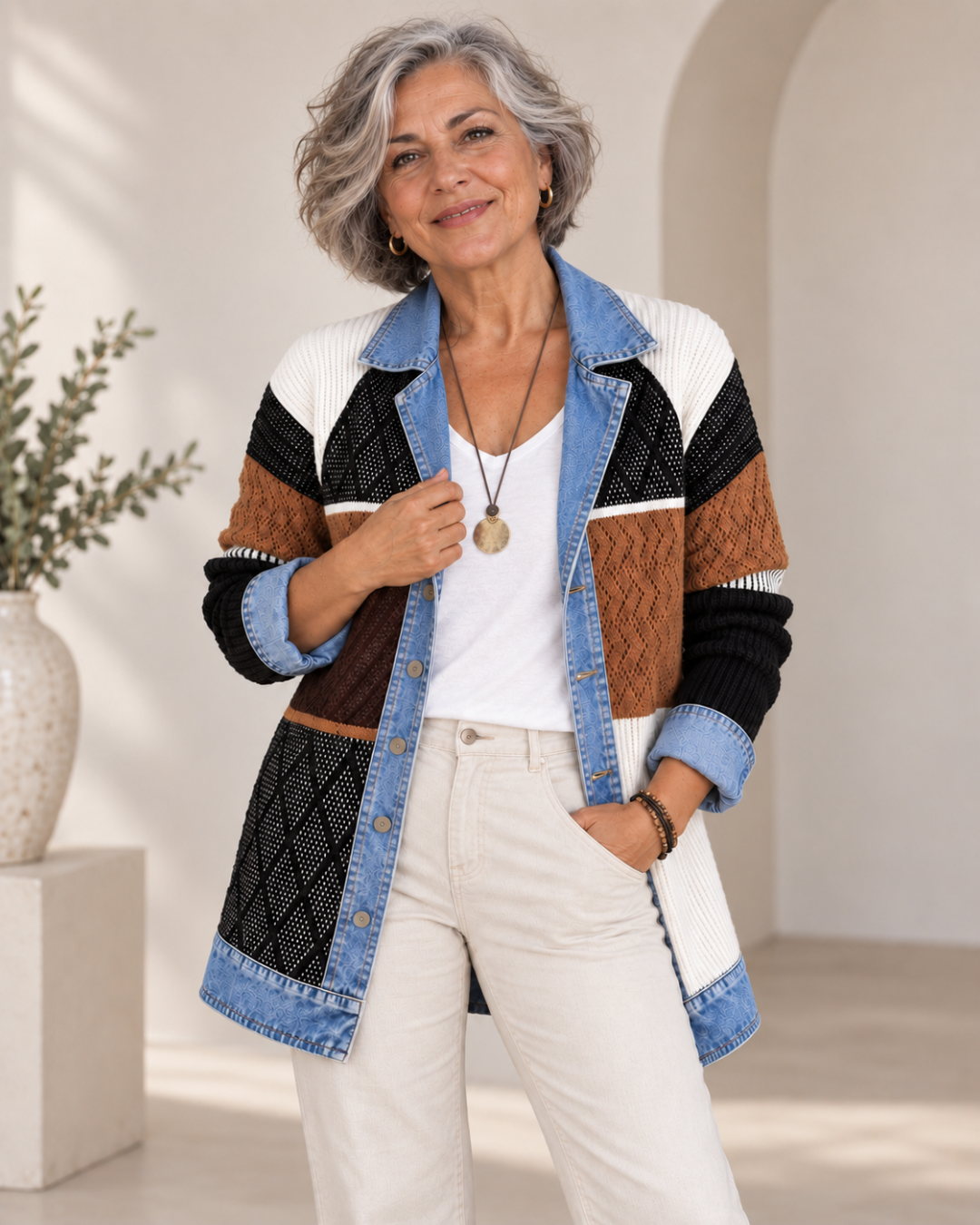 Magdalena | Chaqueta de Punto con Paneles en Denim