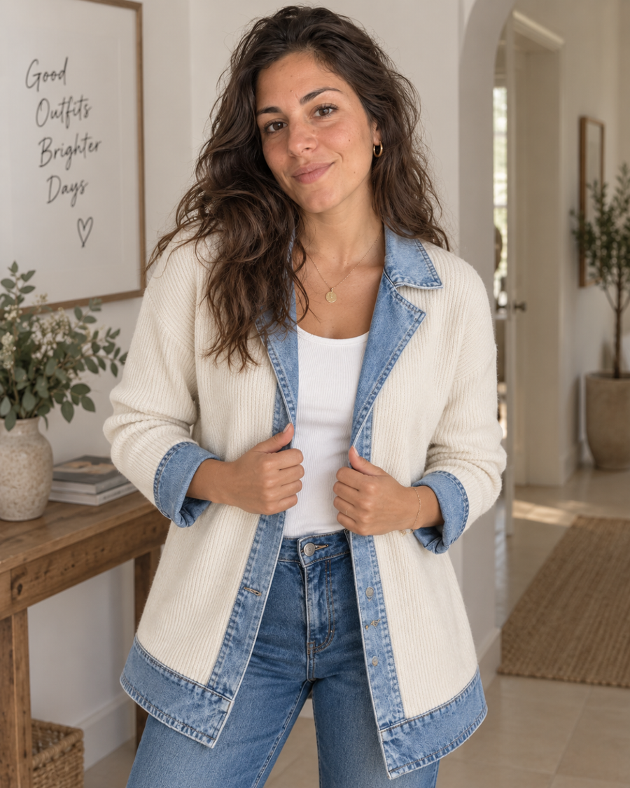 Magdalena | Chaqueta de Punto con Paneles en Denim