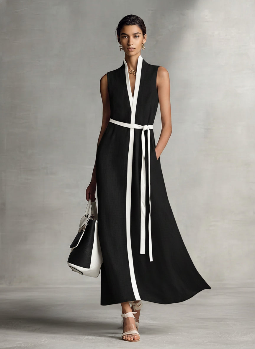 Daniela · Vestido Maxi Cuello V con Cinturón