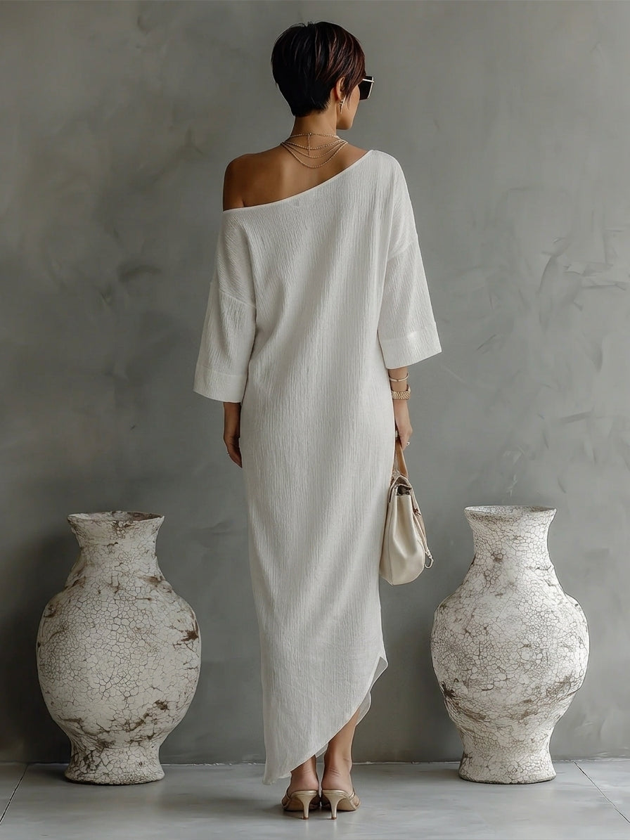 Inés · Vestido Maxi Un Hombro de Lino y Algodón