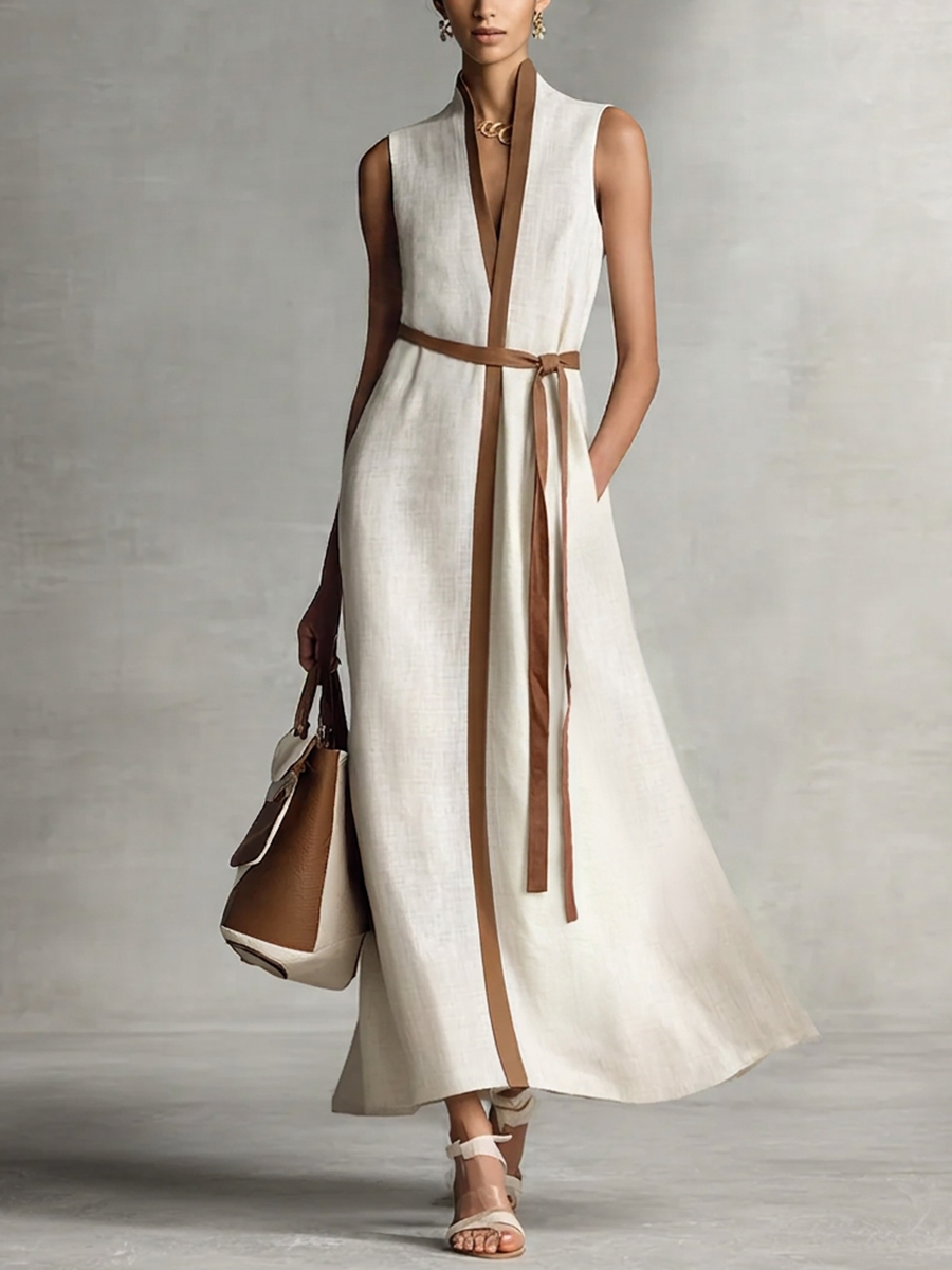 Daniela · Vestido Maxi Cuello V con Cinturón
