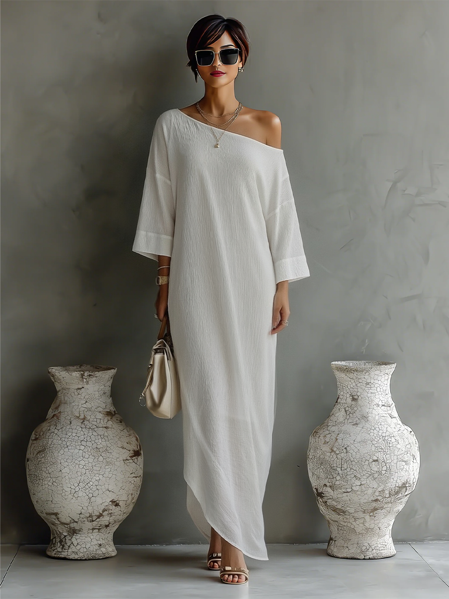 Inés · Vestido Maxi Un Hombro de Lino y Algodón
