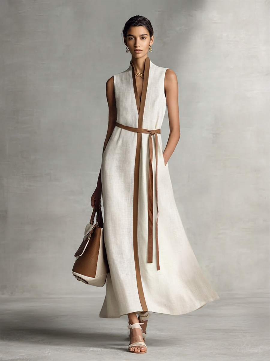 Daniela · Vestido Maxi Cuello V con Cinturón