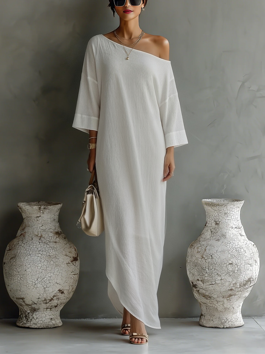 Inés · Vestido Maxi Un Hombro de Lino y Algodón