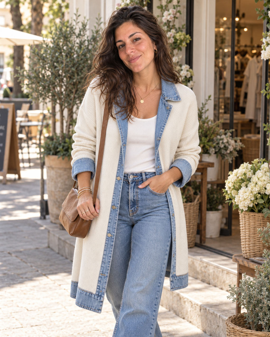 Magdalena | Chaqueta de Punto con Paneles en Denim