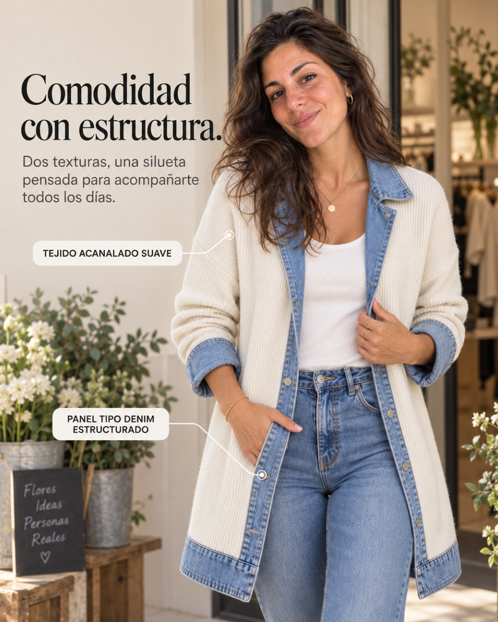 Magdalena | Chaqueta de Punto con Paneles en Denim