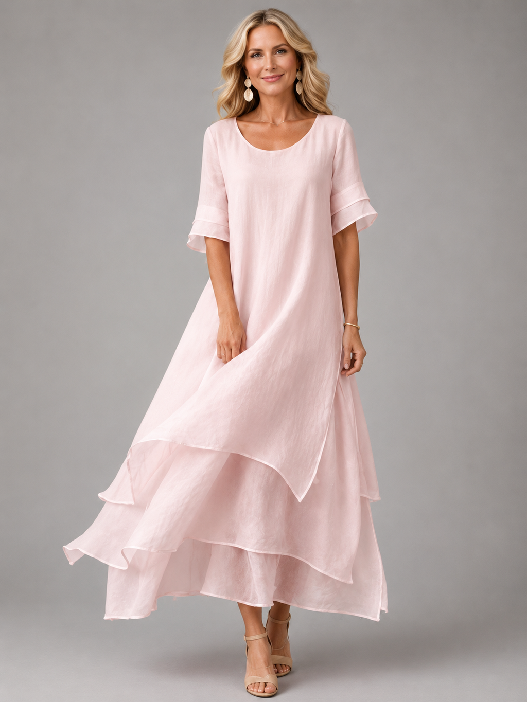 Aurora · Vestido Maxi de Gasa en Capas con Media Manga