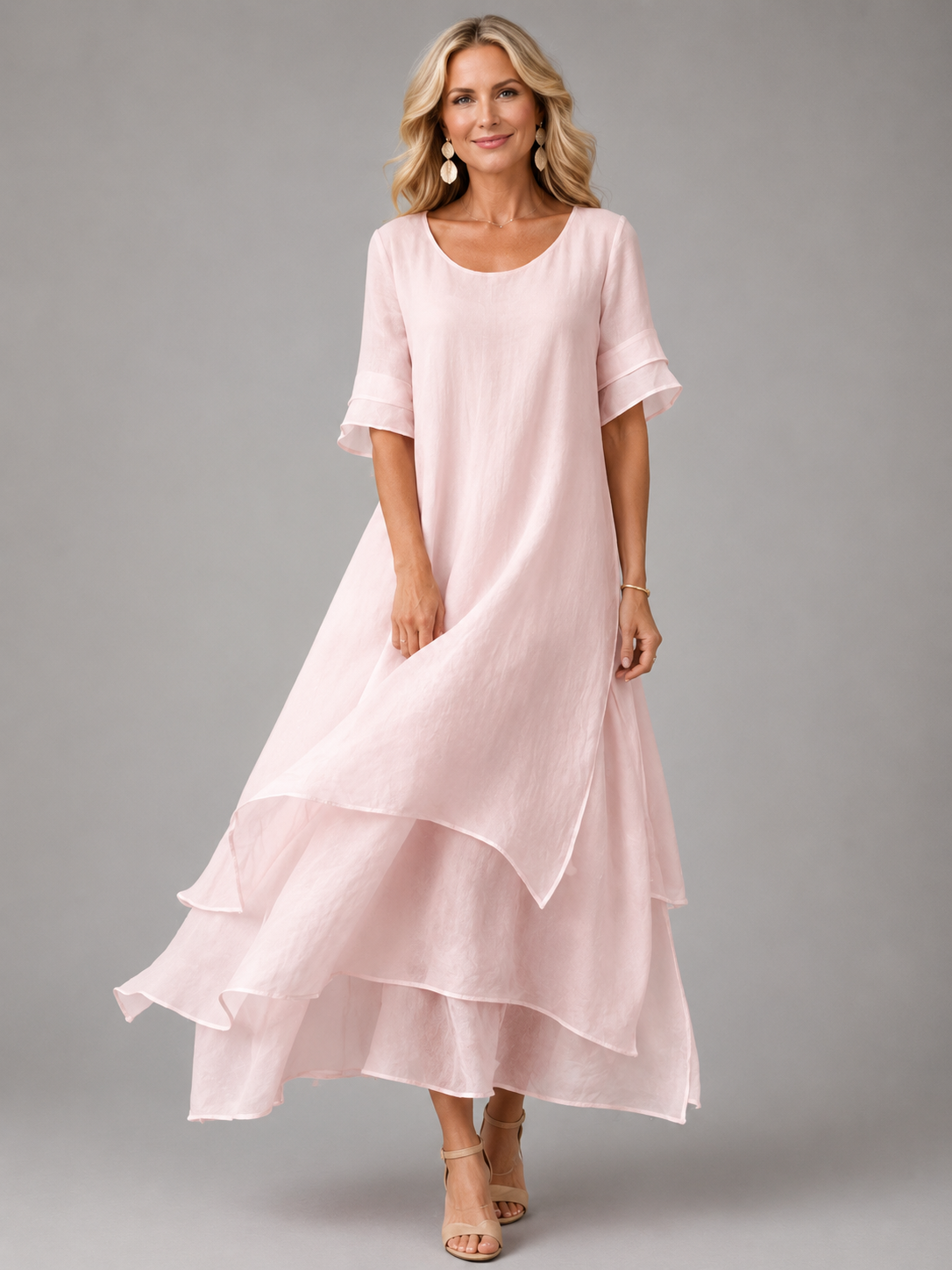 Aurora · Vestido Maxi de Gasa en Capas con Media Manga