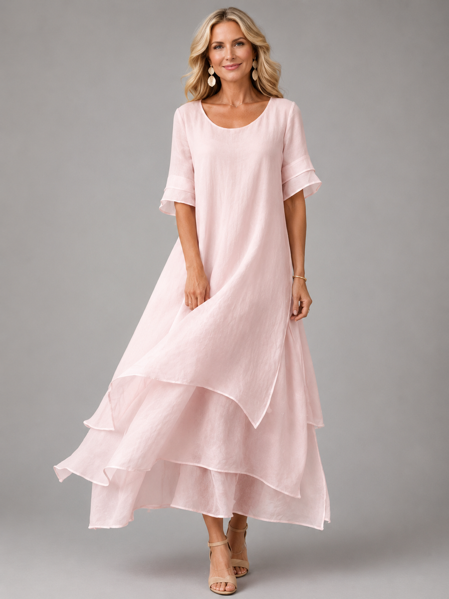 Aurora · Vestido Maxi de Gasa en Capas con Media Manga