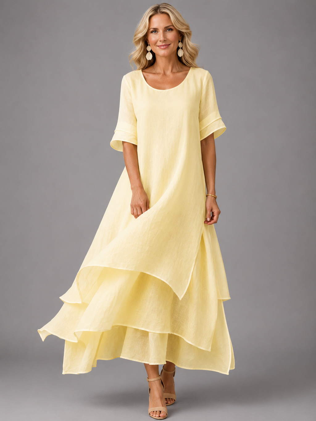 Aurora · Vestido Maxi de Gasa en Capas con Media Manga