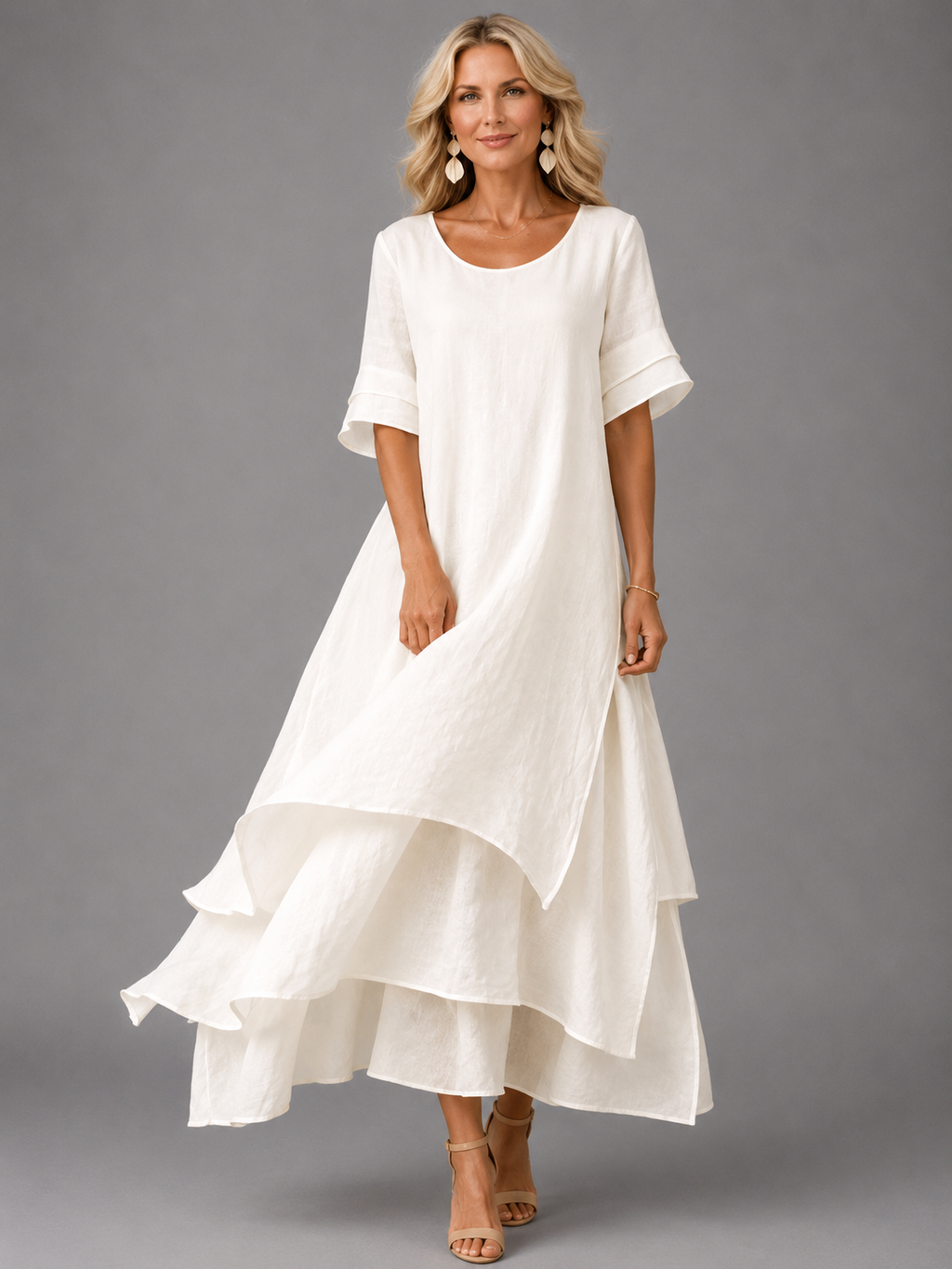Aurora · Vestido Maxi de Gasa en Capas con Media Manga