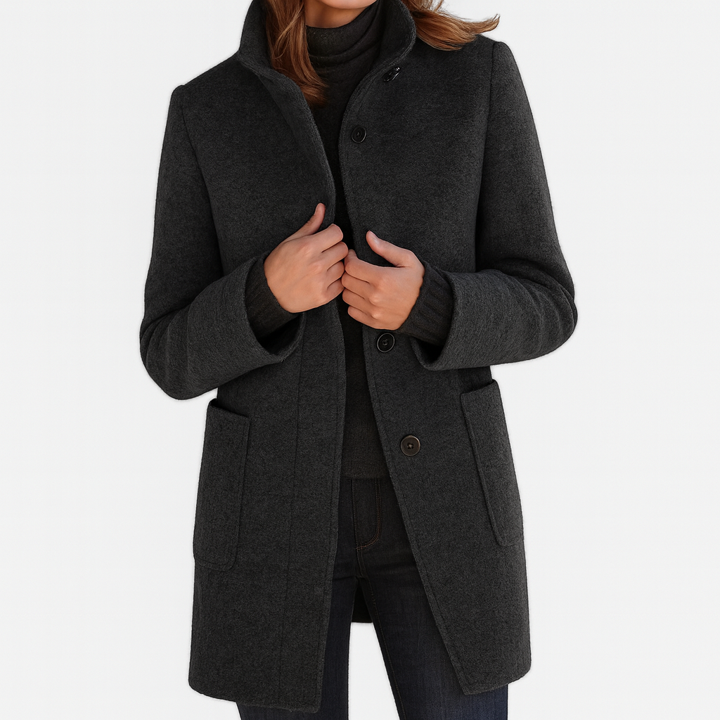 Carlota | Chaqueta de Paño Gris con Cuello Mao