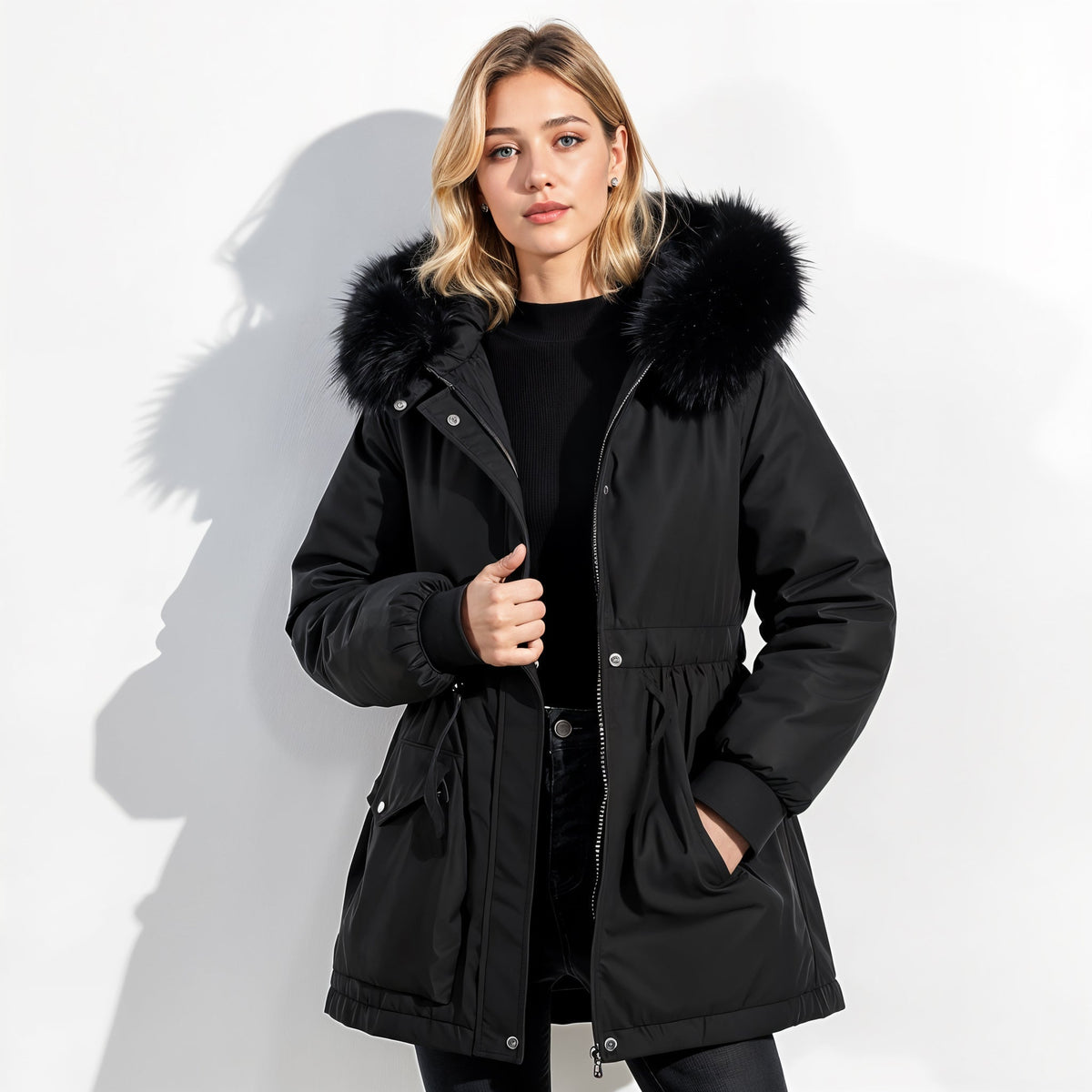 Marta | Parka con Capucha de Pelo Sintético