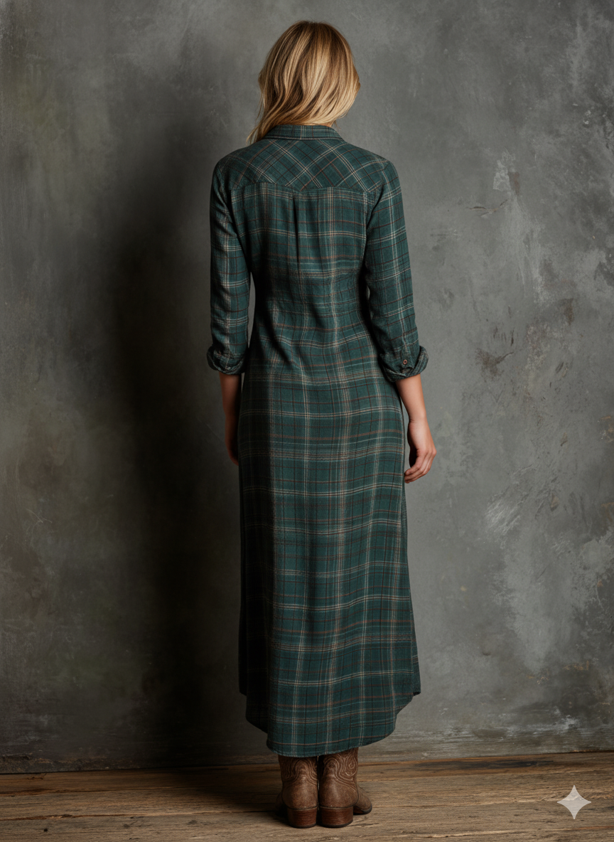 Emma · Vestido Camisero Maxi de Cuadros