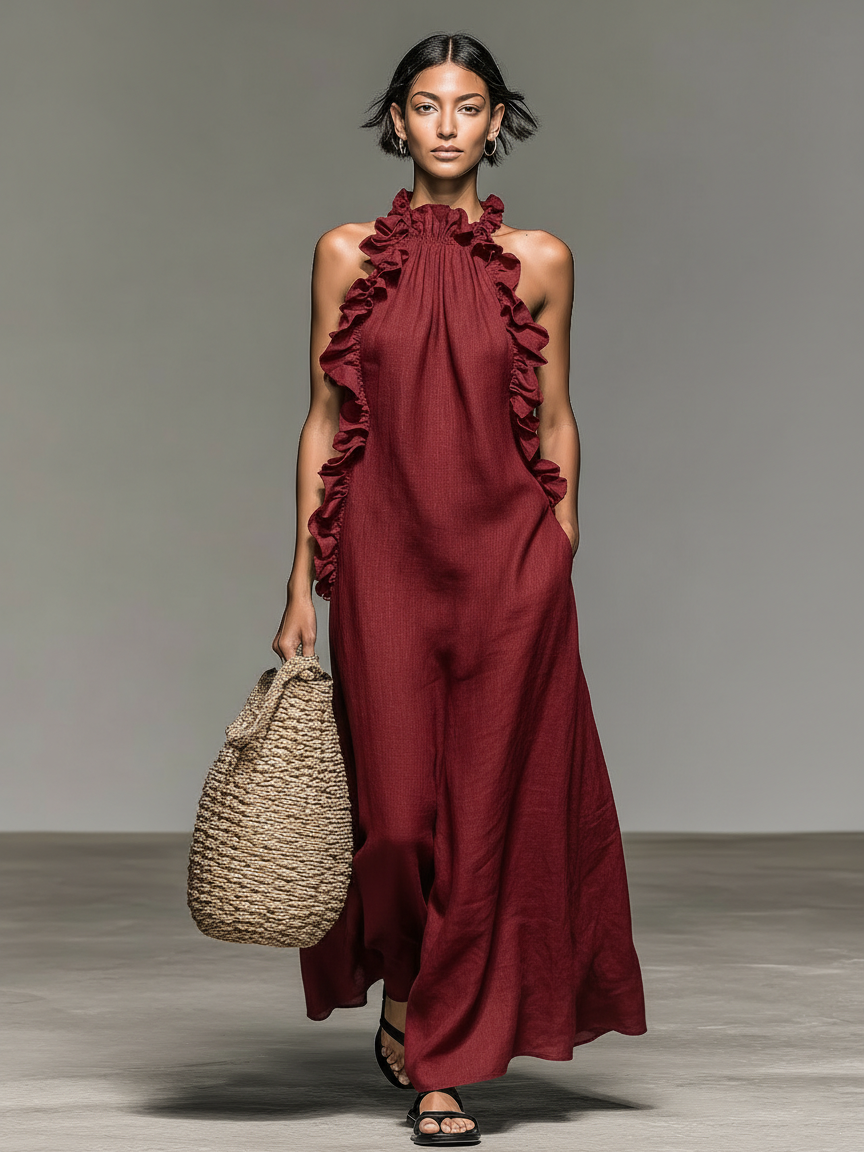Lua · Vestido Maxi Halter con Bolsillos