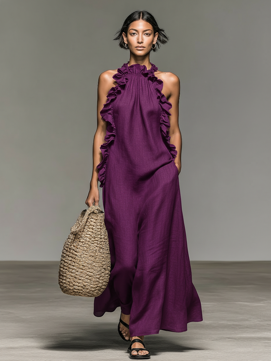 Lua · Vestido Maxi Halter con Bolsillos