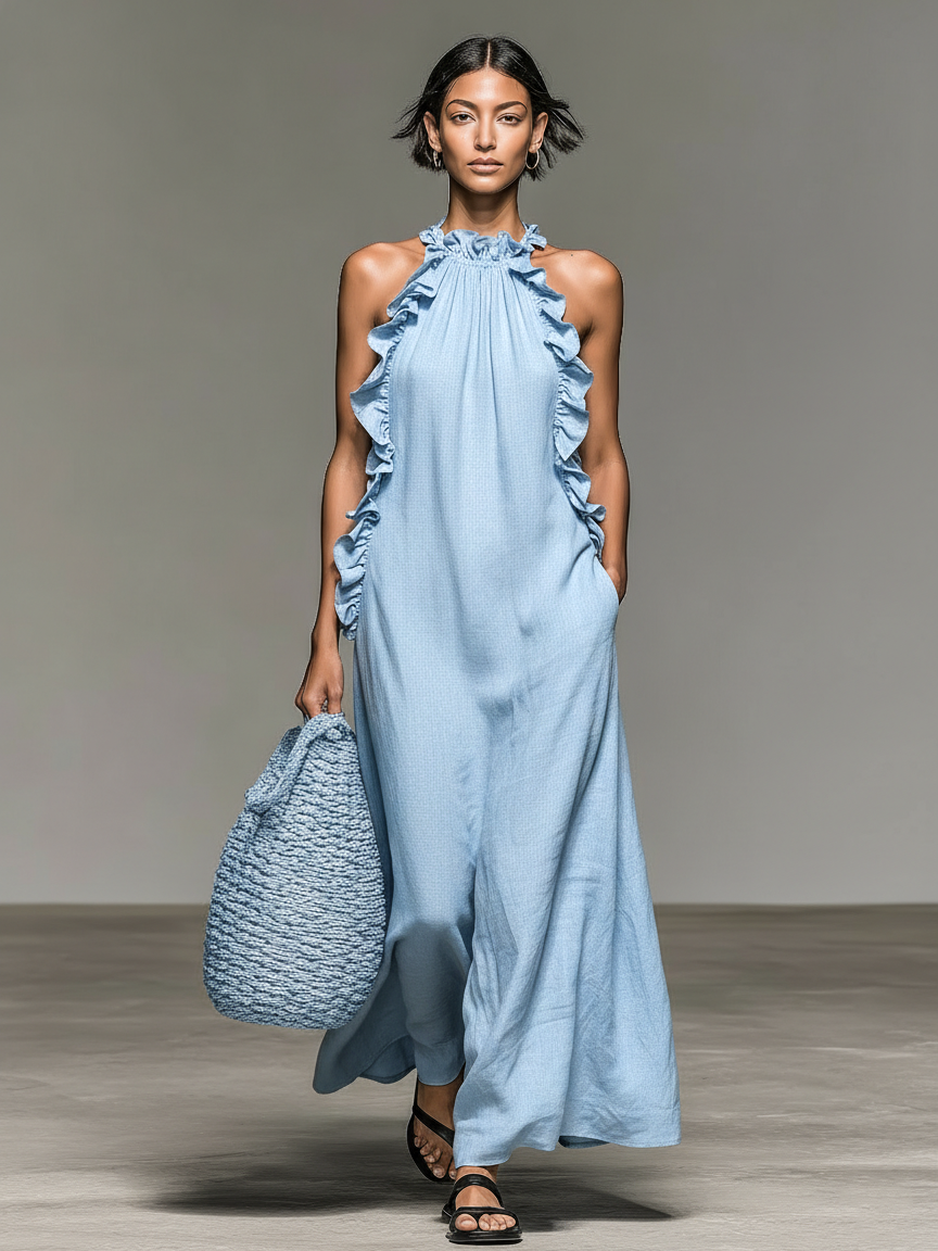 Lua · Vestido Maxi Halter con Bolsillos