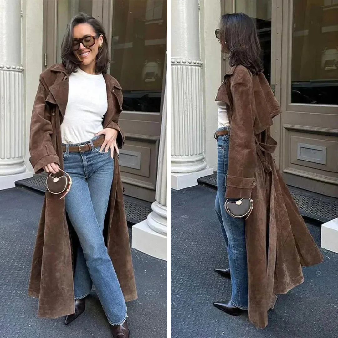 Eva | Gabardina de Ante Sintético con Cinturón