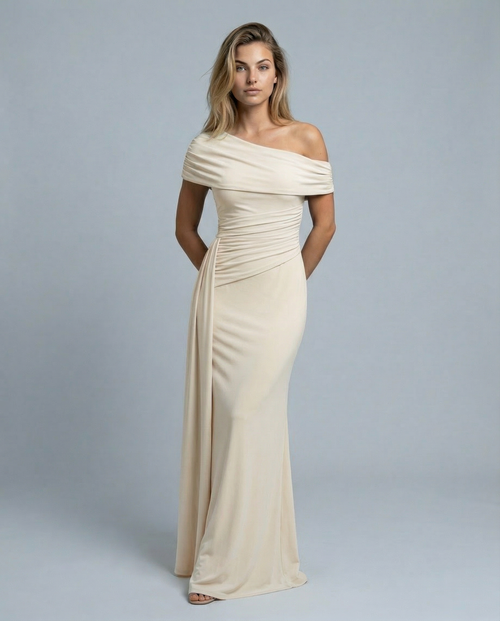 Aida • Vestido Maxi Arrugado de Un Hombro