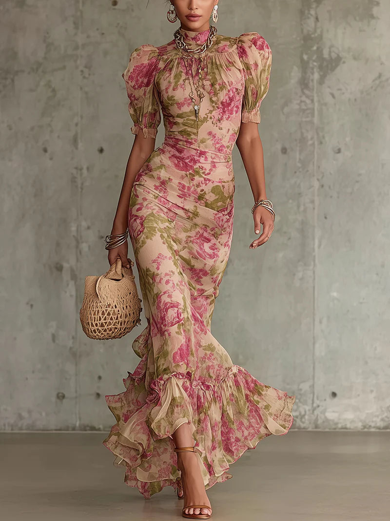 Jacinta · Vestido Maxi de Gasa con Estampado de Rosas