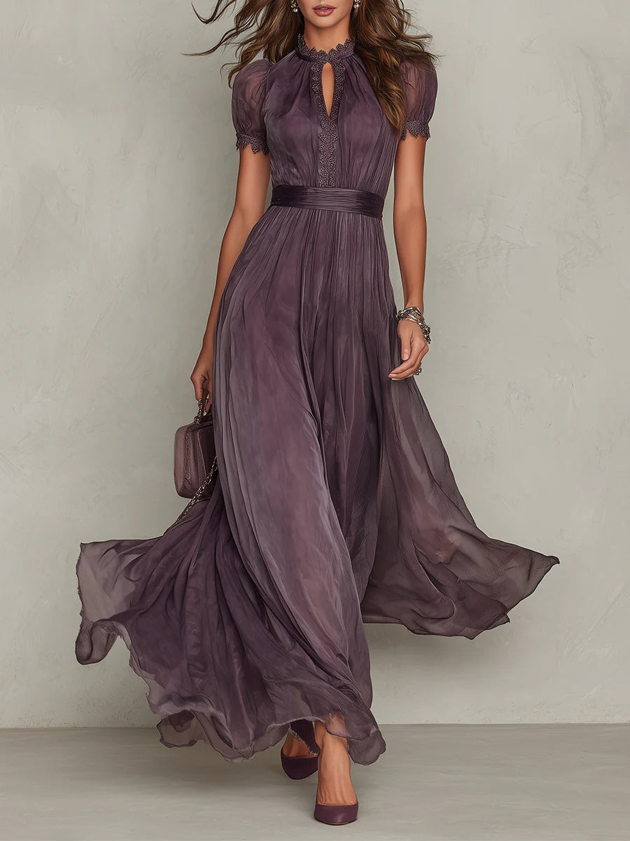 Lourdes · Vestido Maxi de Gasa con Encaje