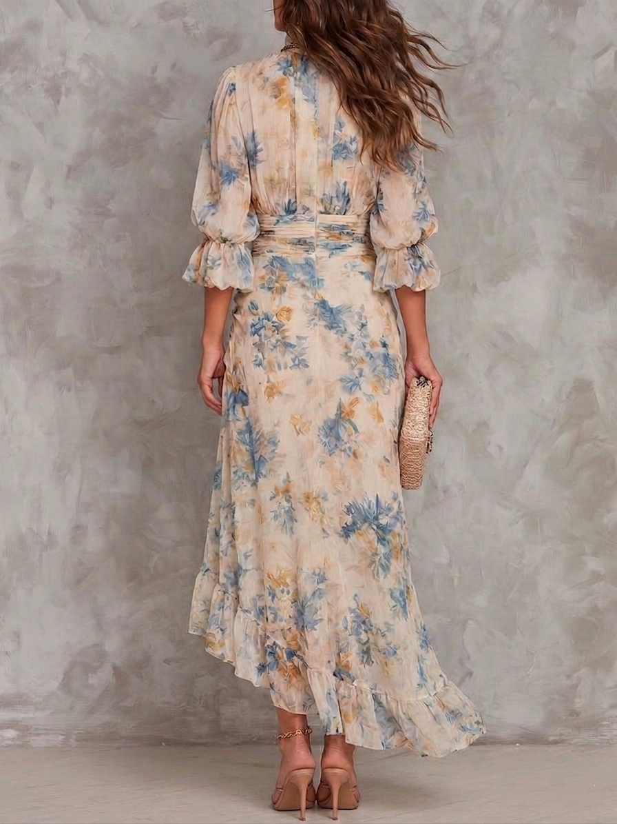 Magdalena · Vestido Maxi de Gasa Estampado Óleo