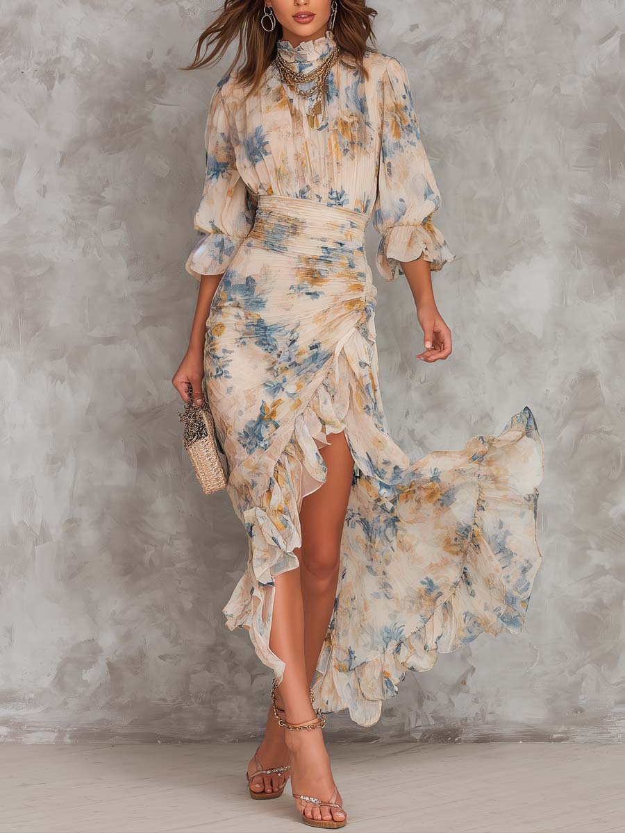 Magdalena · Vestido Maxi de Gasa Estampado Óleo