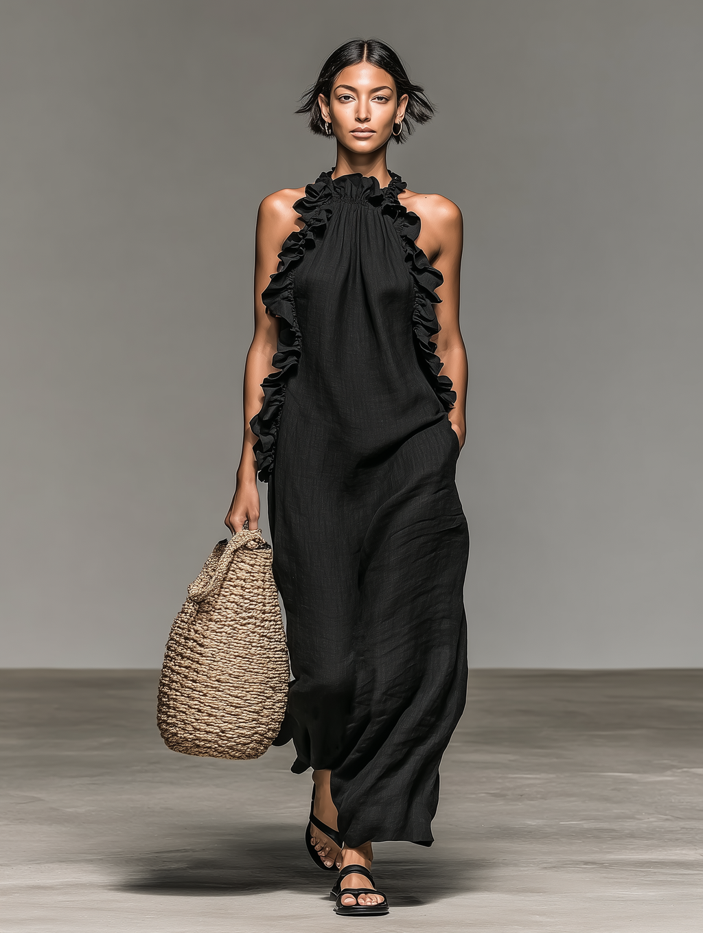 Lua · Vestido Maxi Halter con Bolsillos
