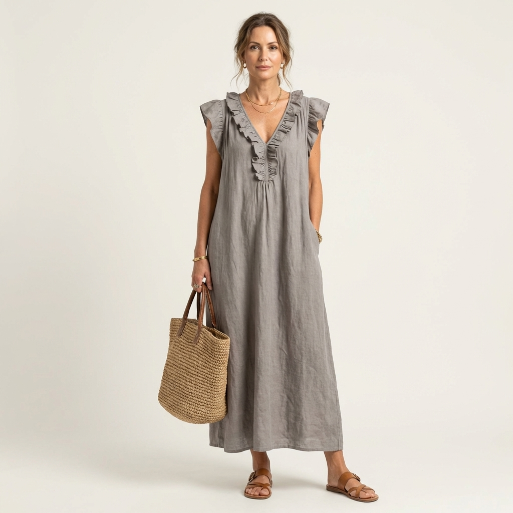 Josette · Vestido Maxi Fluido con Mangas de Volantes