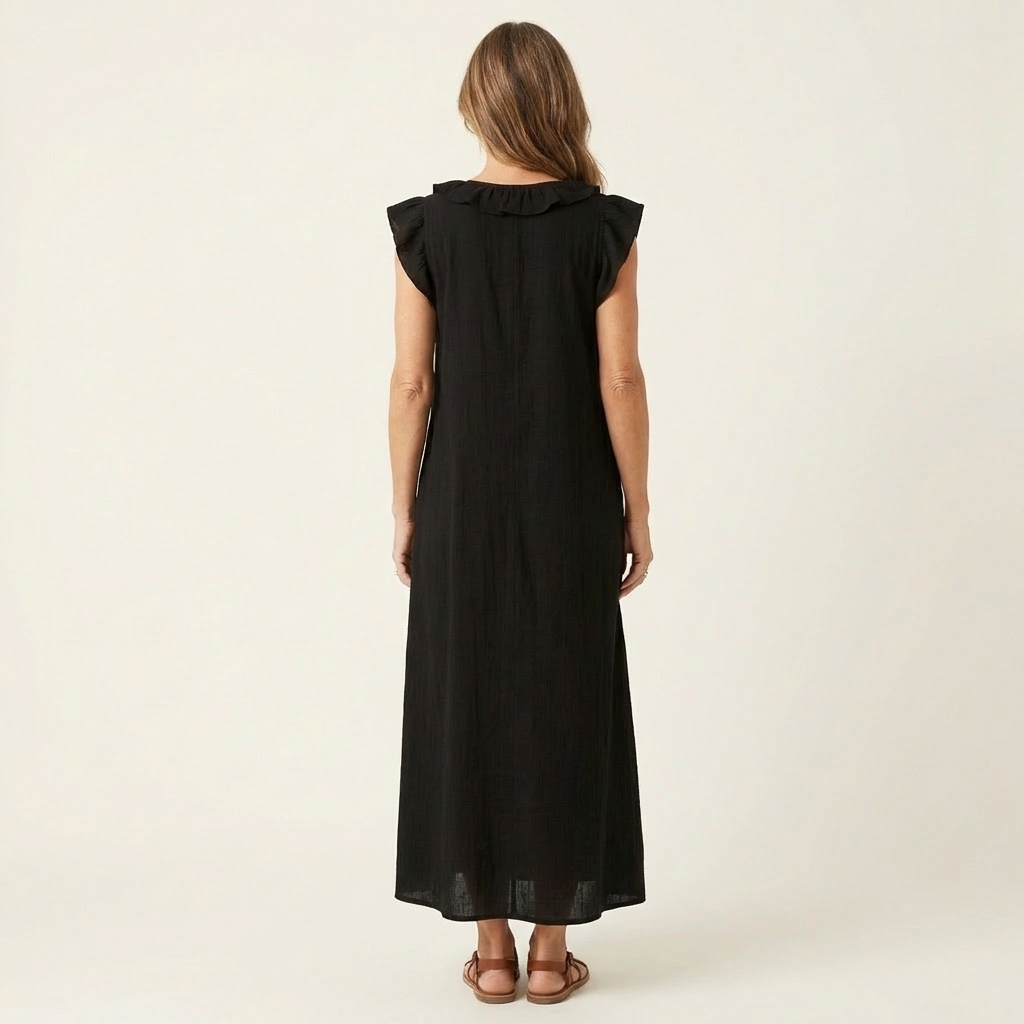 Josette · Vestido Maxi Fluido con Mangas de Volantes