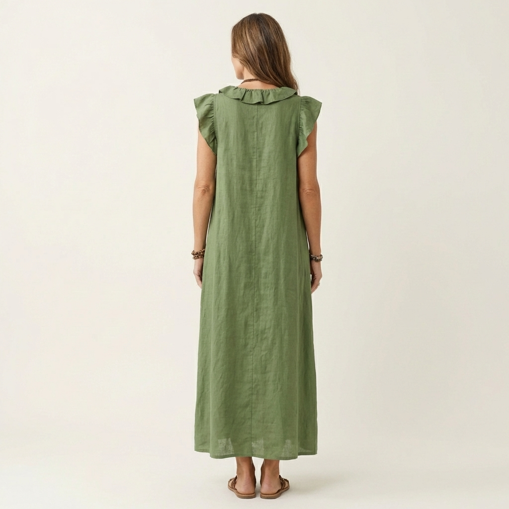 Josette · Vestido Maxi Fluido con Mangas de Volantes