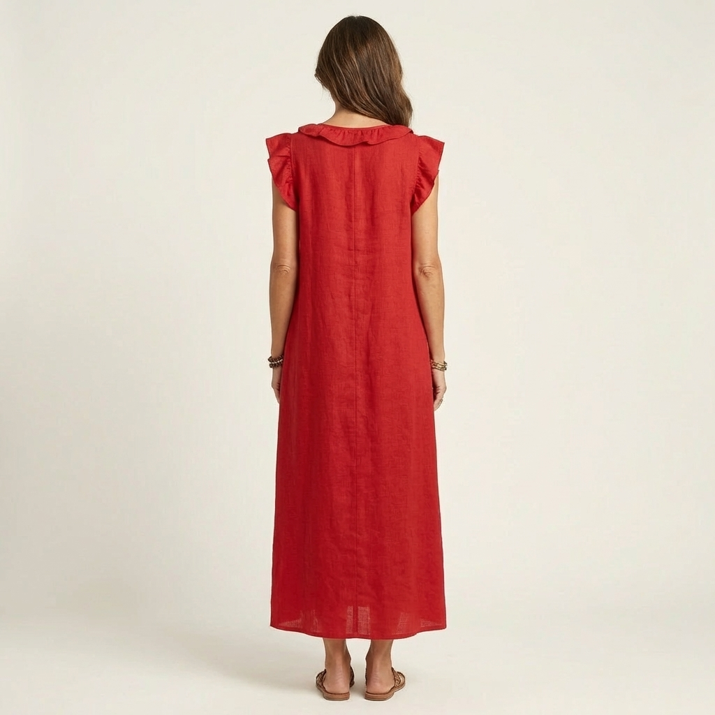 Josette · Vestido Maxi Fluido con Mangas de Volantes