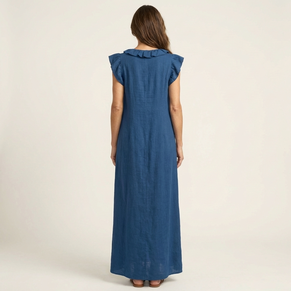 Josette · Vestido Maxi Fluido con Mangas de Volantes