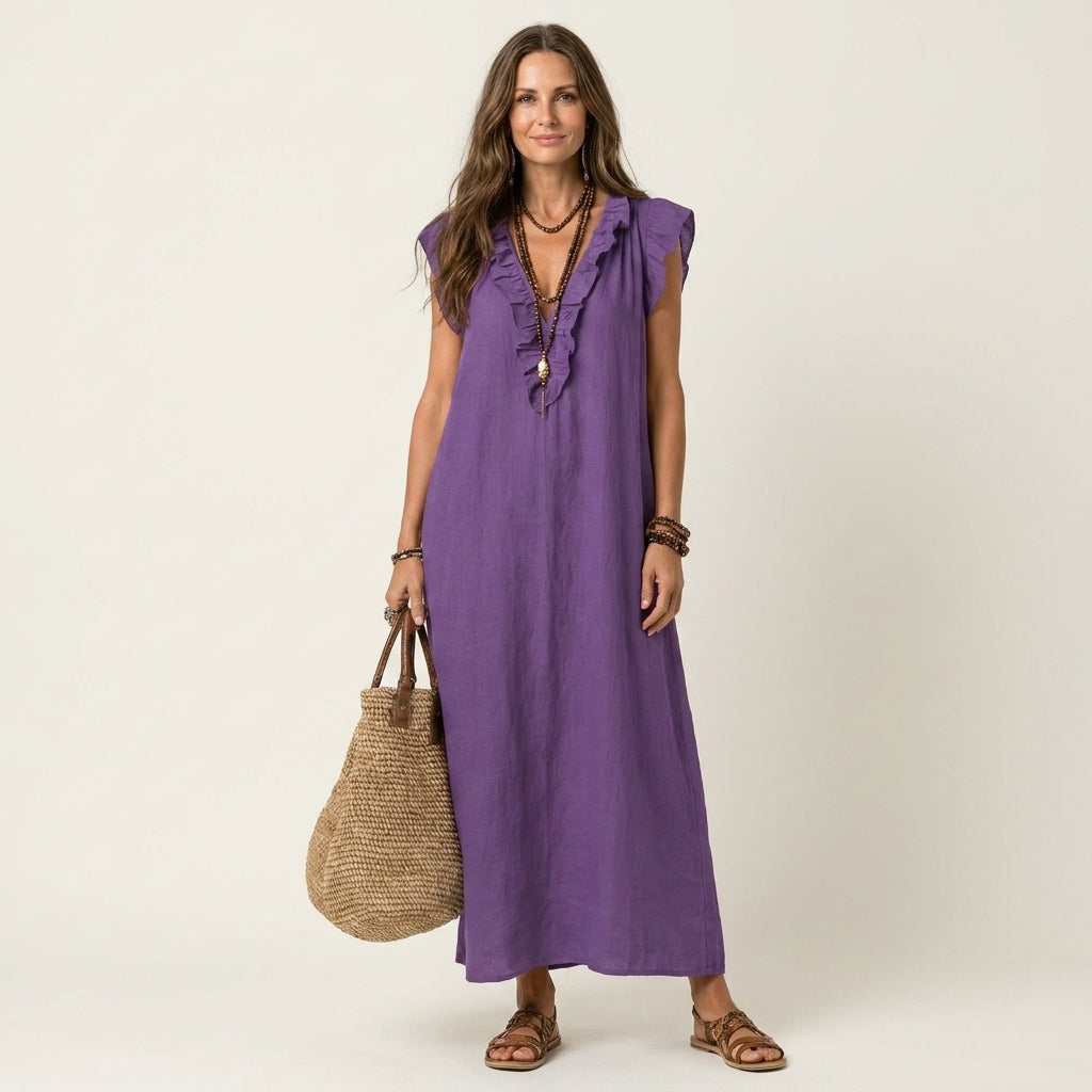 Josette · Vestido Maxi Fluido con Mangas de Volantes