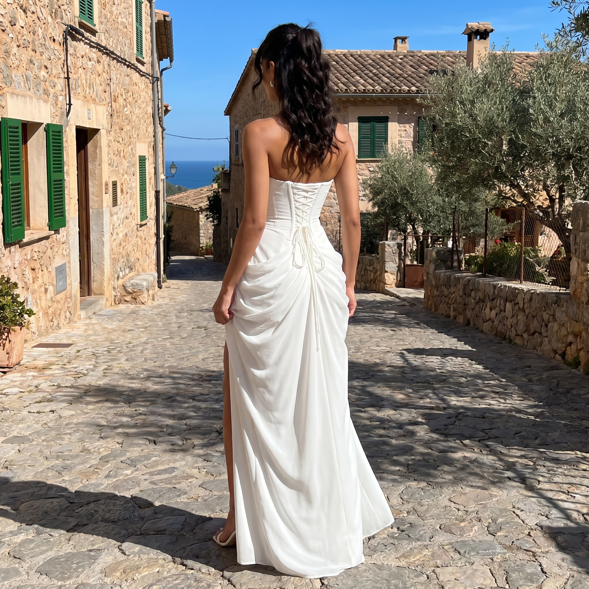 Ciara – Vestido maxi con corsé drapeado