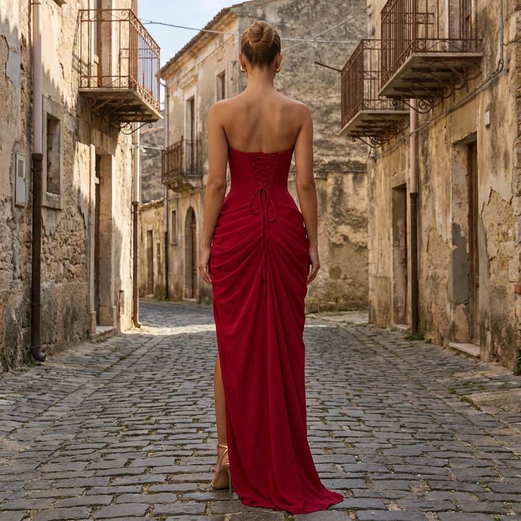 Ciara – Vestido maxi con corsé drapeado