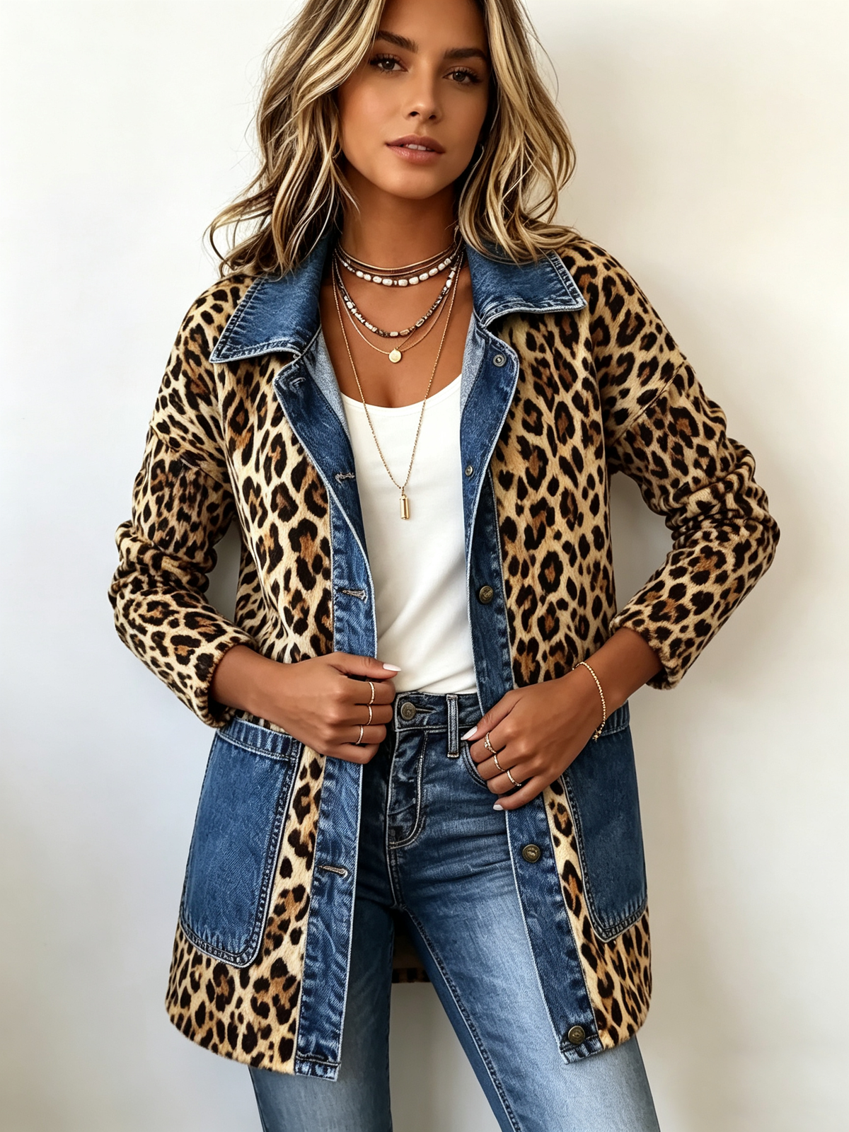 Clara | Chaqueta Larga de Leopardo con Vaquero
