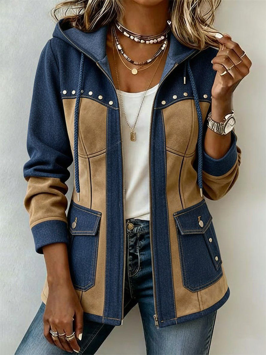 Alba | Chaqueta con Capucha en Marino y Camel