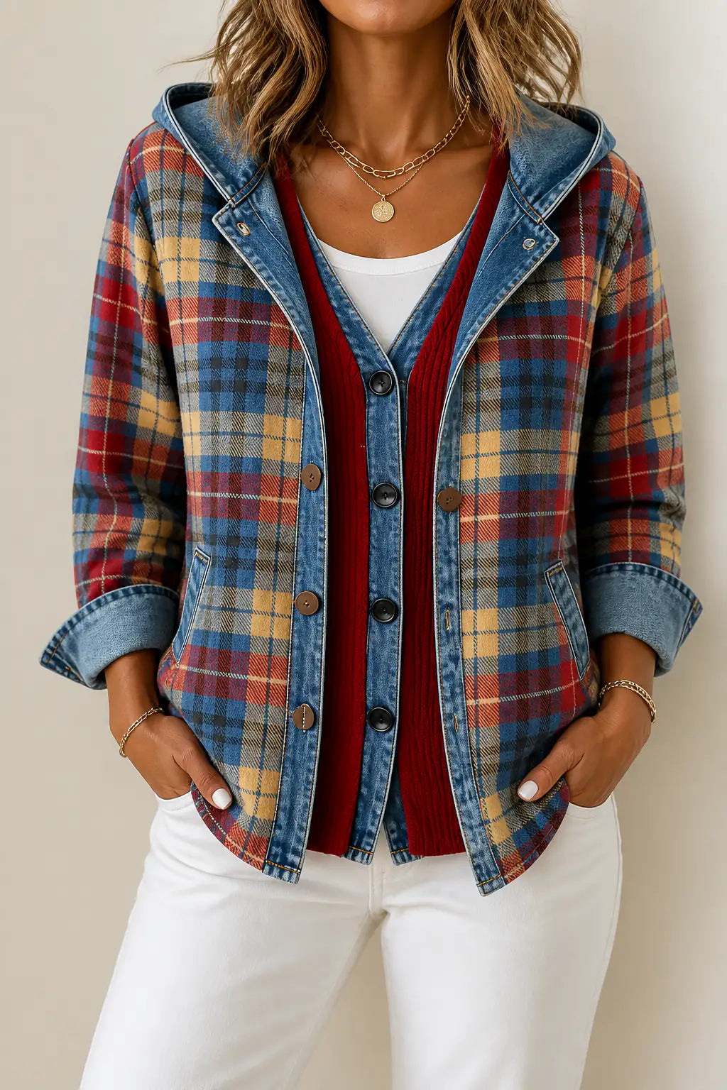 Carmen | Sobrecamisa de Cuadros con Capucha Vaquera